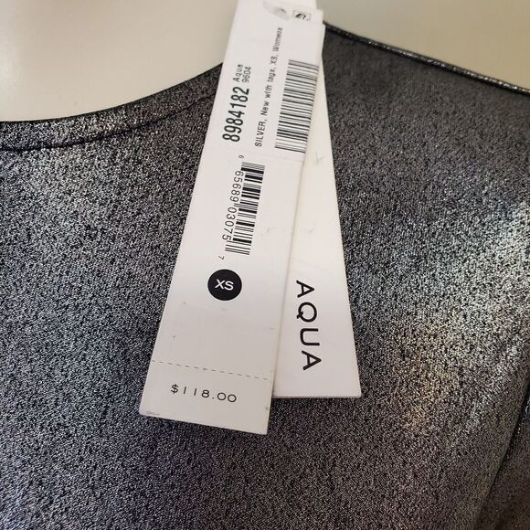 Aqua Silver Liquid Metallic ruched Party Cocktail Dress XS Bloomingdales NEW NWT - Picture 5 of 9